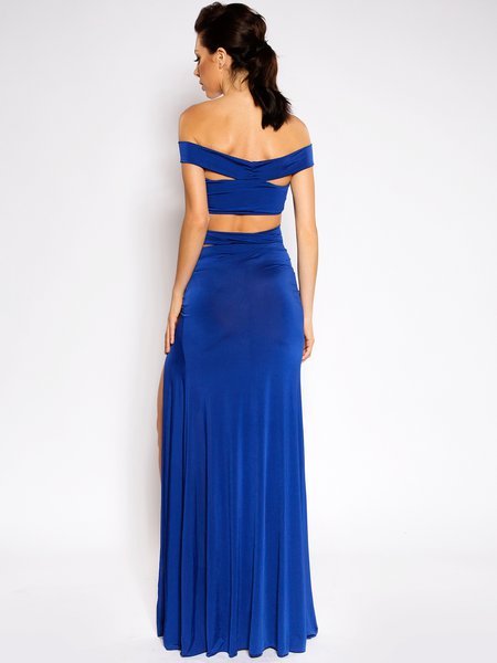Royal Blue Plain Bandage Acetate Short Sleeve Evening Dress ...